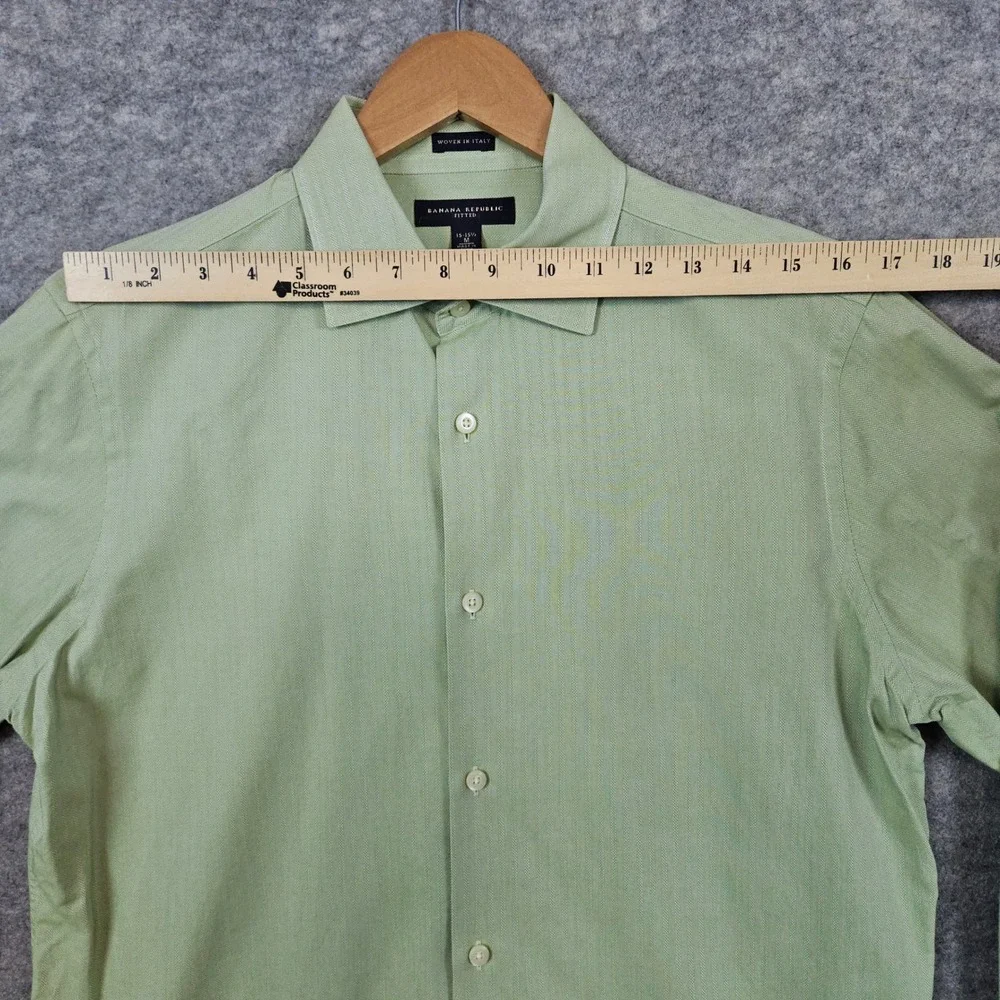 Banana Republic Men's‎ Fitted Green Size M 15-15 1/2 Texture Striped Dress Shirt